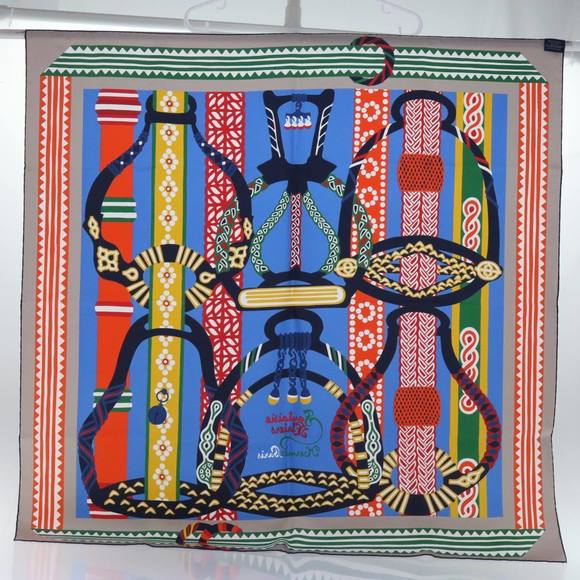 HERMES Carre 90 Fantaisie d�fEtriers Scarf Silk Blue Multicolor Auth 60781 - Picture 16 of 16